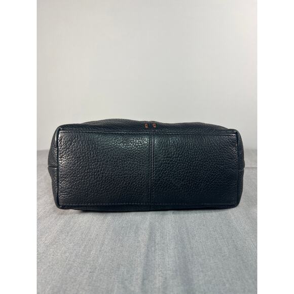 Fossil Leather Tote Bag, Black pebbled leather with brown handles. - Picture 5 of 12